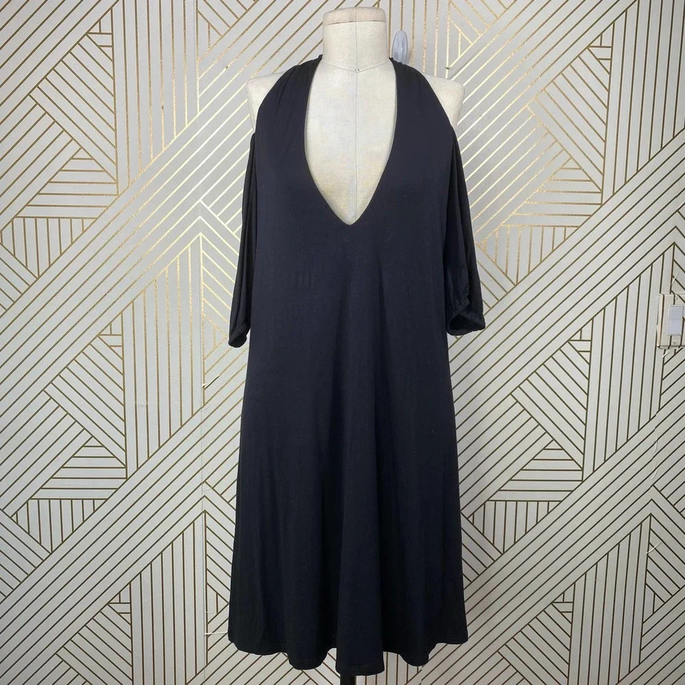 Haute Hippie Cold-Shoulder Jersey Mini Dress Black‎ - Picture 2 of 12